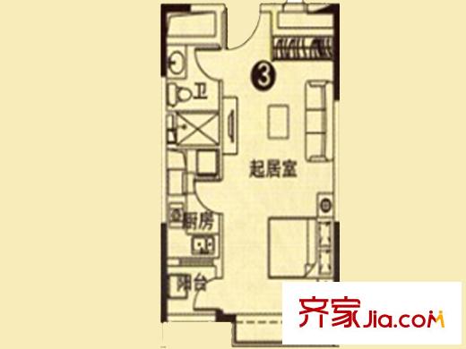 恒大绿洲8#楼公寓03室户型 1室1厅1卫1厨