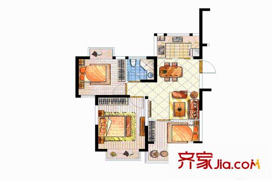 映月华府80平户型 3室2厅1卫1厨