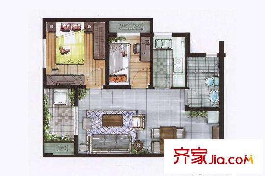 阳光100凤凰社A1户型 2室2厅1卫1厨