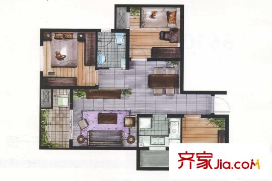 阳光100凤凰社B1户型 3室2厅1卫1厨