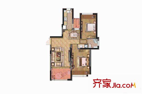 惠都上府名园A4户型 2室2厅1卫1厨