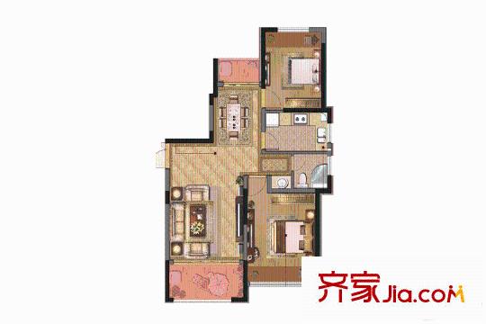 惠都上府名园A3户型 2室2厅1卫1厨