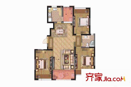 惠都上府名园B1户型 3室2厅1卫1厨