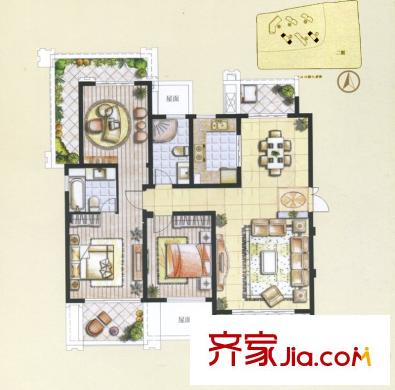 东宝康园洋房5、7#楼A3户型 3室2厅2卫