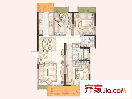 东宝康园9#G10户型 3室2厅2卫1厨