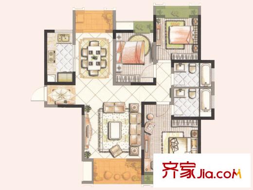 东宝康园9#G12户型 3室2厅2卫1厨