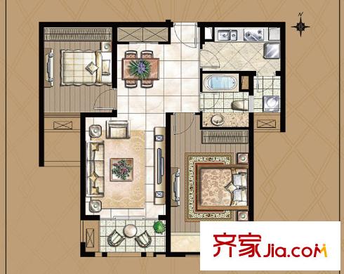 世茂首府2-A4户型 2室2厅1卫