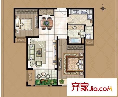 世茂首府5-A5户型 2室2厅1卫