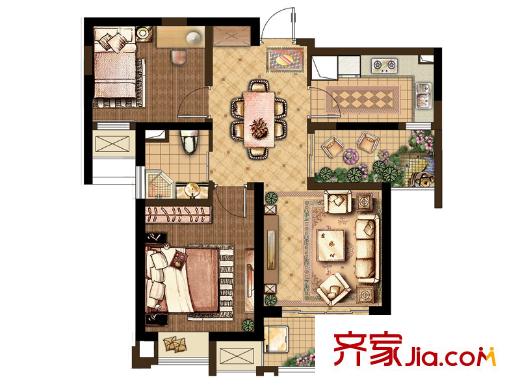 世茂首府天际10#楼A2户型 2室2厅1卫1厨