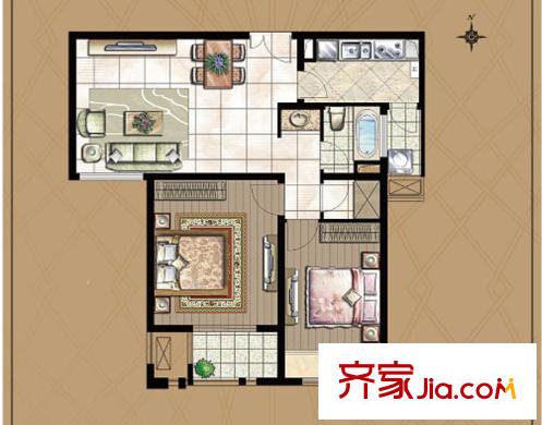 世茂首府5-B5户型 2室2厅1卫