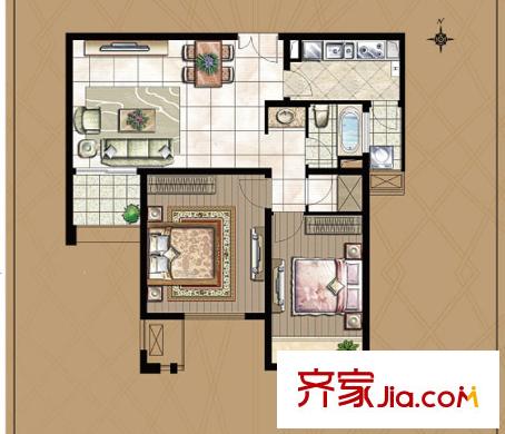 世茂首府5-B6户型 2室2厅1卫