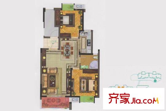 保利达江湾城二期C3云御户型 2室2厅1卫1厨