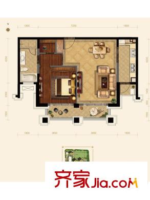 路劲天御A户型 1室2厅1卫1厨