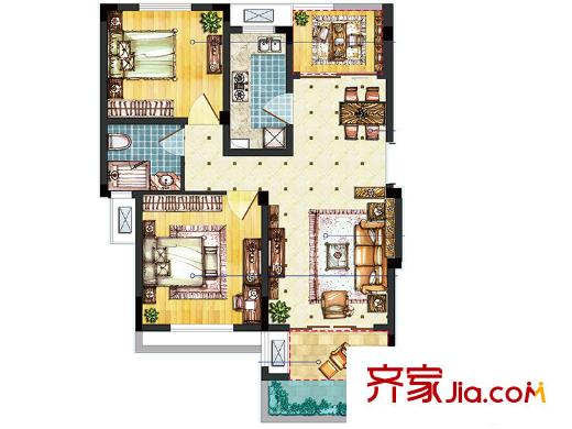 水清木华Ⅱ期A-2户型 3室2厅1卫1厨