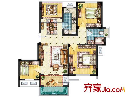 水清木华Ⅱ期A1-2户型 3室2厅1卫1厨