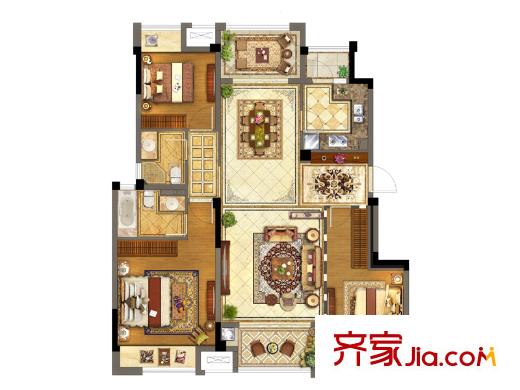 保利中央公园F户型 3室2厅2卫1厨