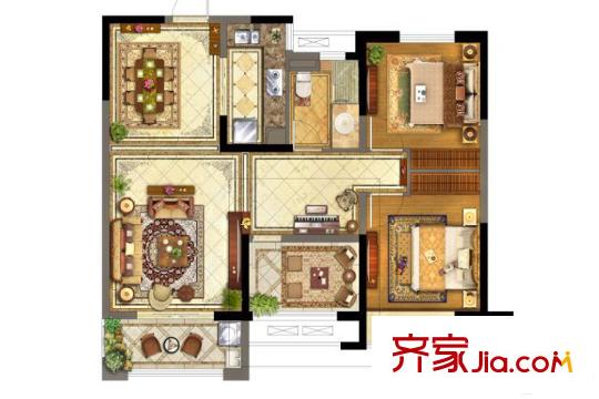 保利中央公园10-6-202 户型 3室2厅1卫1厨