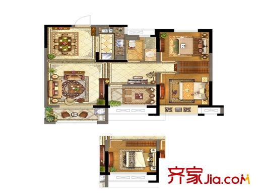 保利中央公园B户型 2室2厅1卫1厨