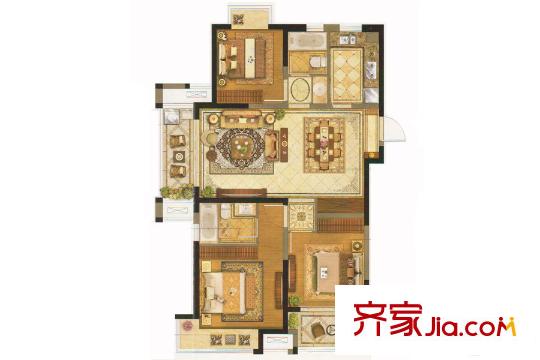 保利中央公园C户型 3室2厅2卫1厨