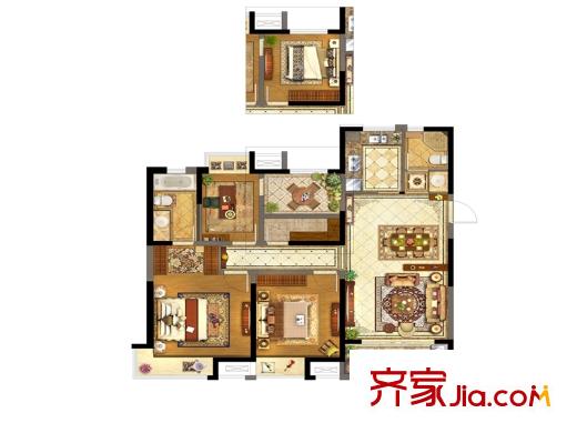 保利中央公园D2户型 3室2厅2卫1厨