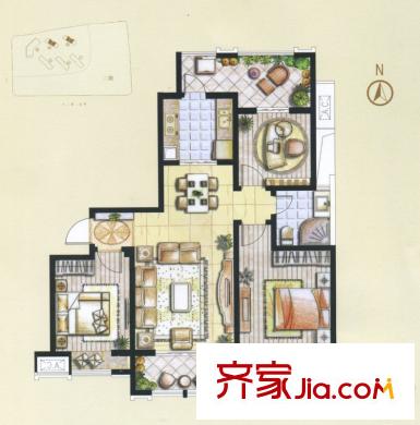 东宝康园高层13、14#楼G3户型 3室2厅1卫