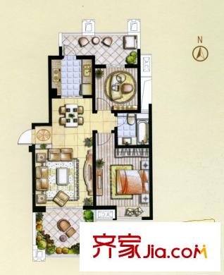 东宝康园高层13、14#楼G1户型 2室2厅1卫