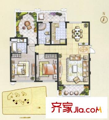 东宝康园洋房5、7#楼A4户型 2室2厅2卫