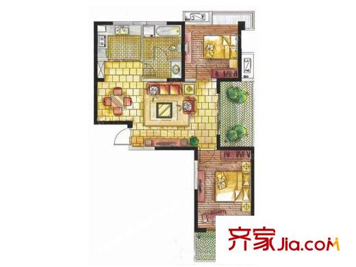 信运现代城A户型 2室2厅1卫1厨