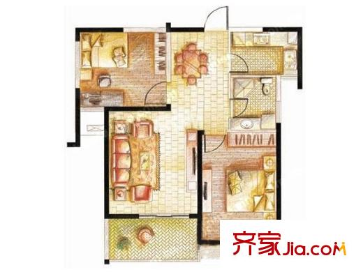 信运现代城B户型 2室2厅1卫1厨