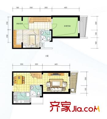阳光100国际新城波谱洋房F5户型18号楼 1室2厅2卫1厨