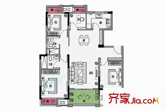 新城金郡A1户型 4室2厅2卫1厨