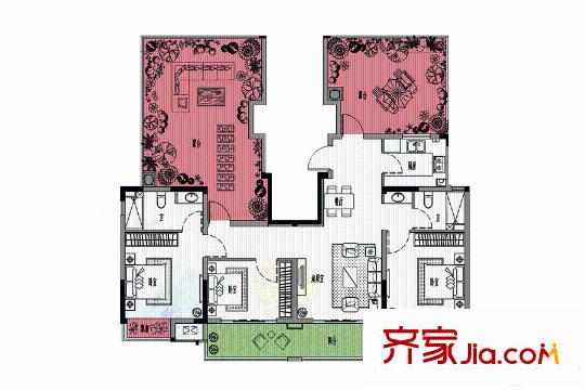 新城金郡A3户型 3室2厅2卫1厨