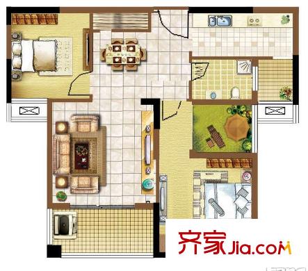 明发国际新城户型图 2室2厅1卫1厨