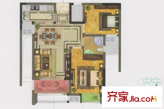 保利达江湾城二期C2云萃户型 2室2厅1卫1厨