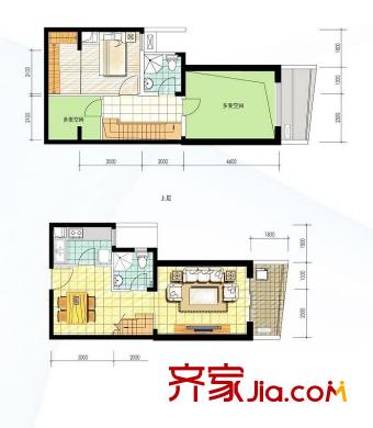 阳光100国际新城波谱洋房F4户型18号楼 1室2厅2卫1厨