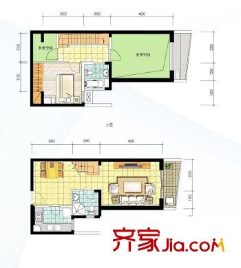 阳光100国际新城波谱洋房F2户型18号楼 1室2厅2卫1厨