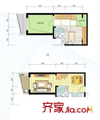 阳光100国际新城波谱洋房F3户型18号楼 1室2厅2卫1厨