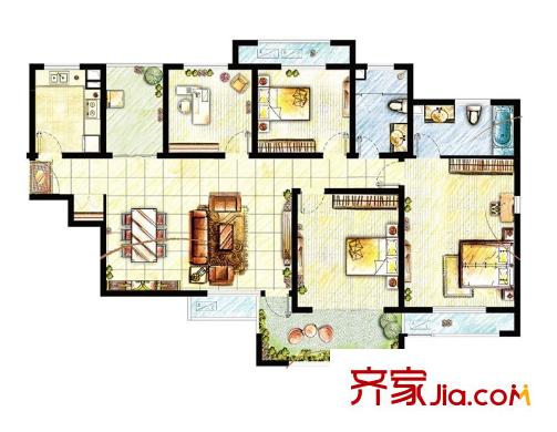 龙湖滟澜山户型图滟澜时光空中别墅瞰湖D3户型图 3室2厅2卫