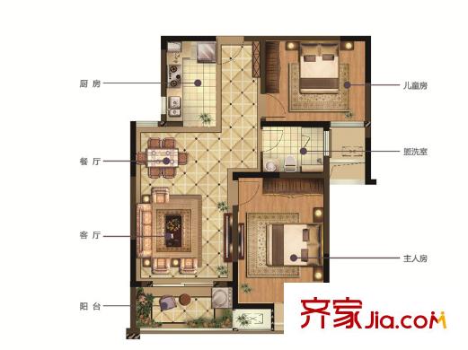 新加坡・尚锦城三期B1户型图 2室2厅1卫1厨