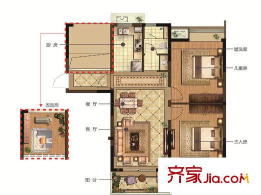 新加坡・尚锦城三期B4户型图 2室2厅1卫1厨