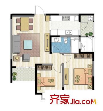 新加坡・尚锦城二期D3户型 2室2厅1卫
