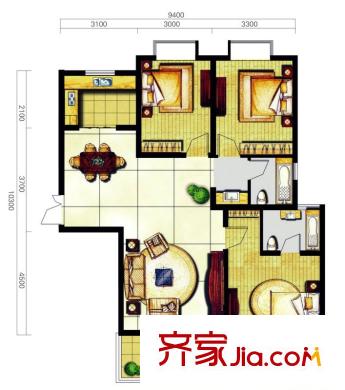 奥林花园户型图三期D5-1平方米尚户型 3室2厅2卫