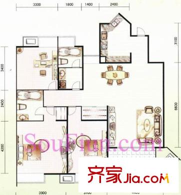奥林花园户型图户型图 3室2厅2卫1厨