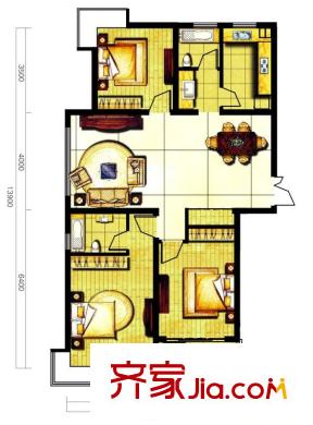 奥林花园户型图三期D6-1雅致户型 3室2厅2卫