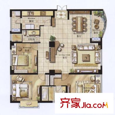 蠡湖香榭夏宫 户型 3室2厅2卫