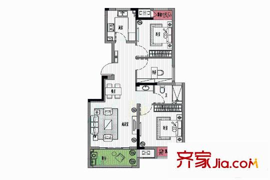 新城金郡B1户型 3室2厅1卫1厨