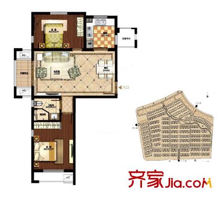 龙湖滟澜山户型图聆湖F2户型 2室2厅1卫