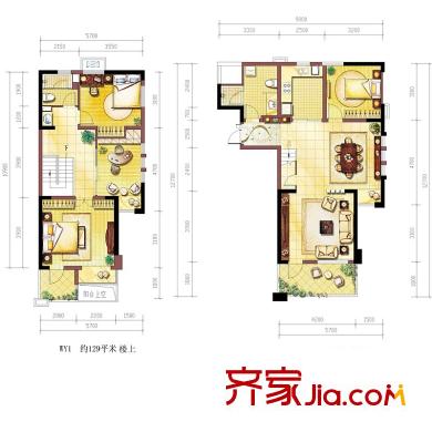 奥林匹克花园户型图装修参考图5期跃层1、2号楼wy1户型 4室2厅2卫
