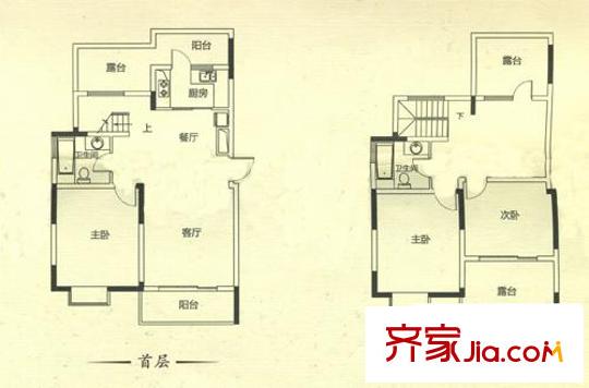 融创理想城市户型图2期4号楼空中花园A2户型 3室2厅2卫