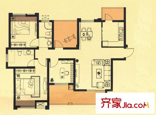 融创理想城市户型图2期小高层1号楼D3户型 3室2厅2卫